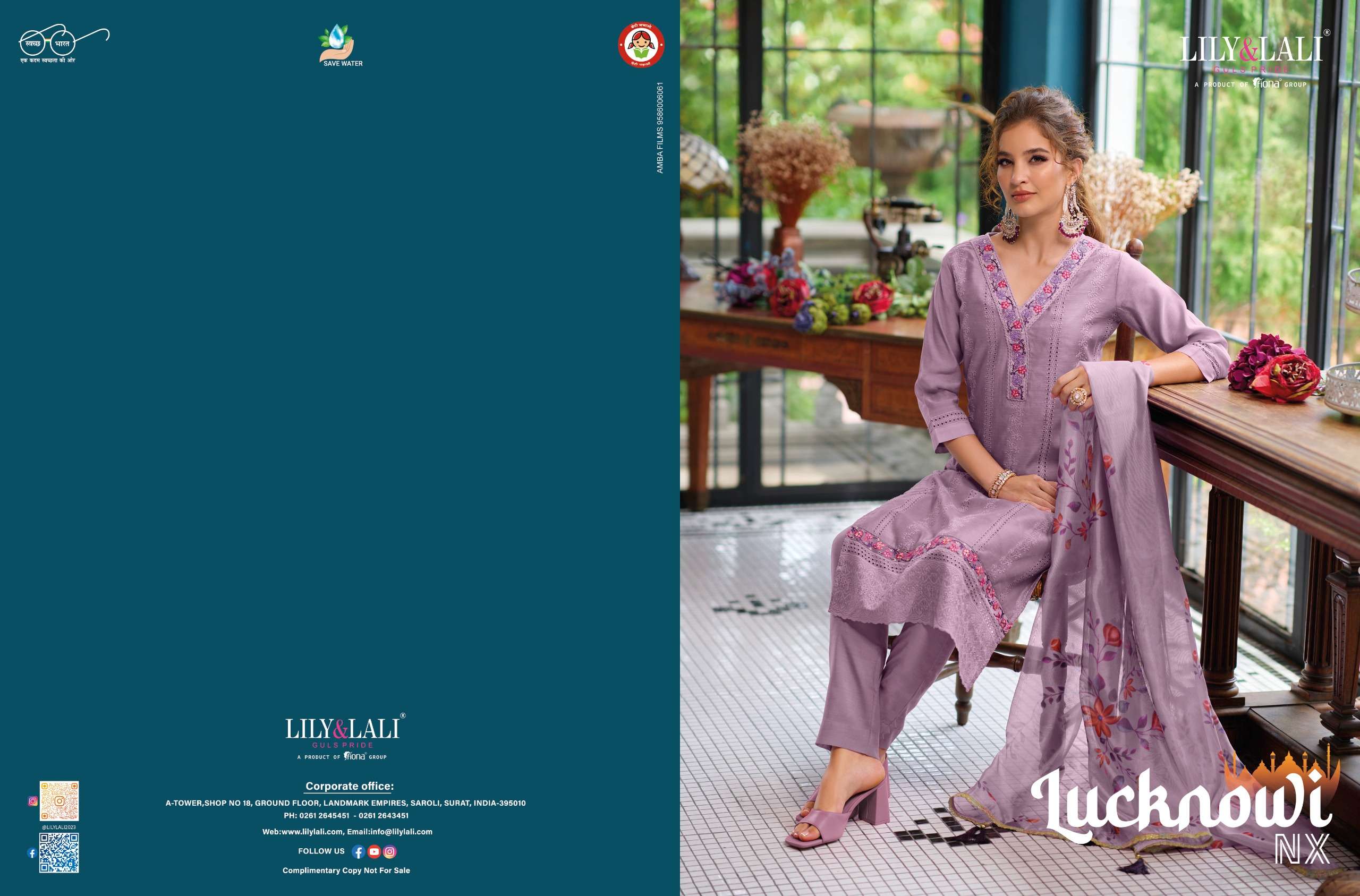 LUCKNOWI NX CHANDERI SILK KURTI WITH BOTTOM AND DUPATTA BY LILY AND LALI BRAND WHOLESALR AND DELER