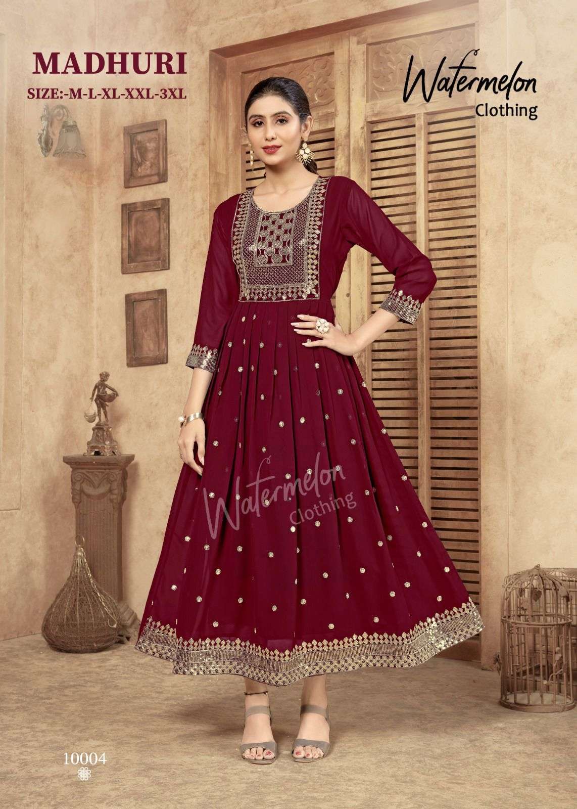 MADHURI FAUX GEORGETTE EMBROIDERY SEQUENCE WORK LONG GOWN WITH COTTON LINING ATTACHED INNER BY WATER...