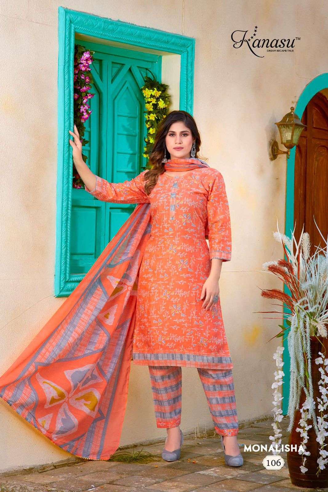 MONALISHA HEAVY MAGIC FABRIC KURTI WITH BOTTOM AND DUPATTA BY KANASU BRAND WHOLESALR AND DELER