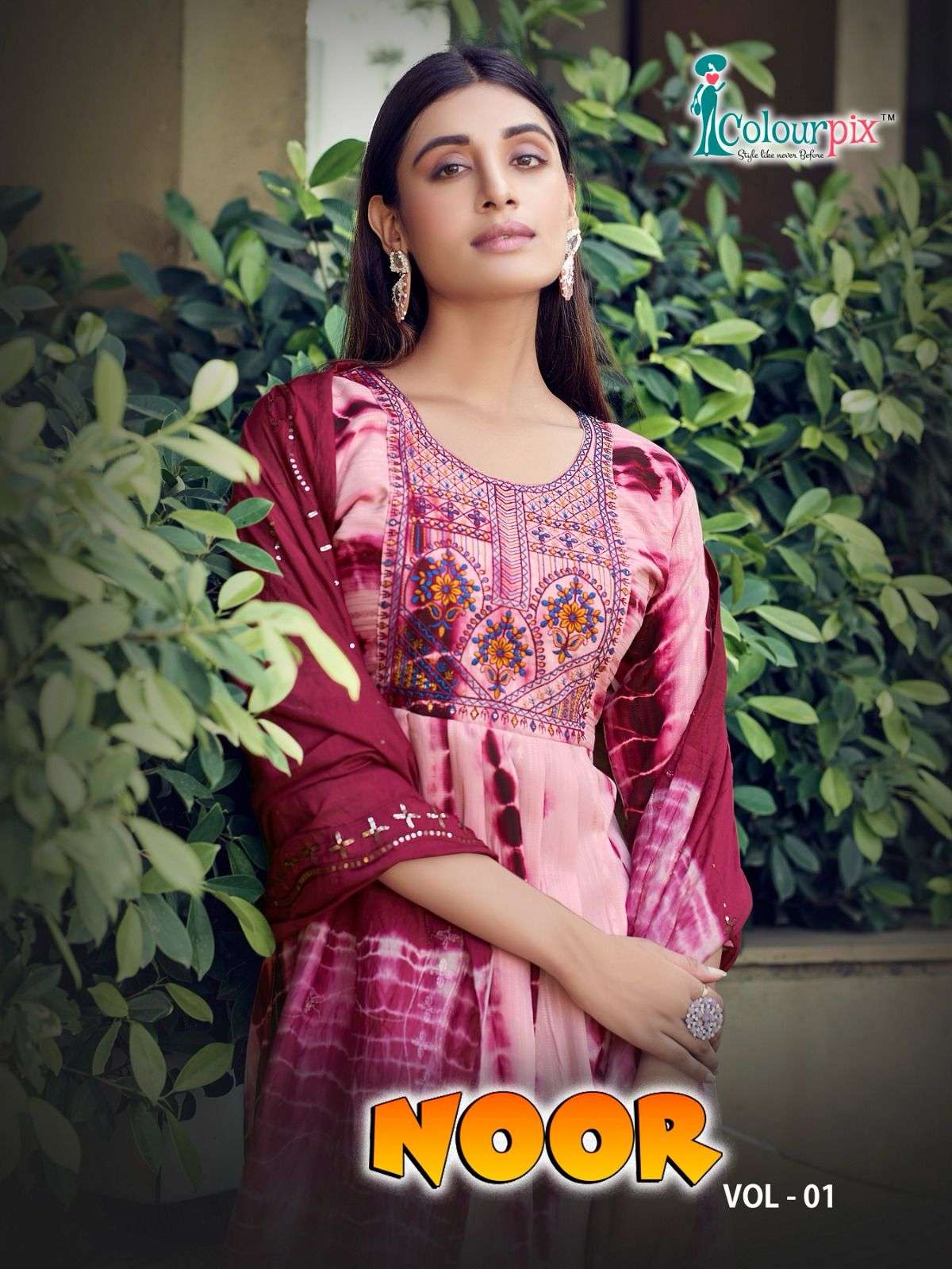  NOOR VOL 1 VISCOSE NYRA CUT KURTI WITH BOTTOM AND DUPATTA BY COLOURPIX BRAND WHOLESALER AND DEALER