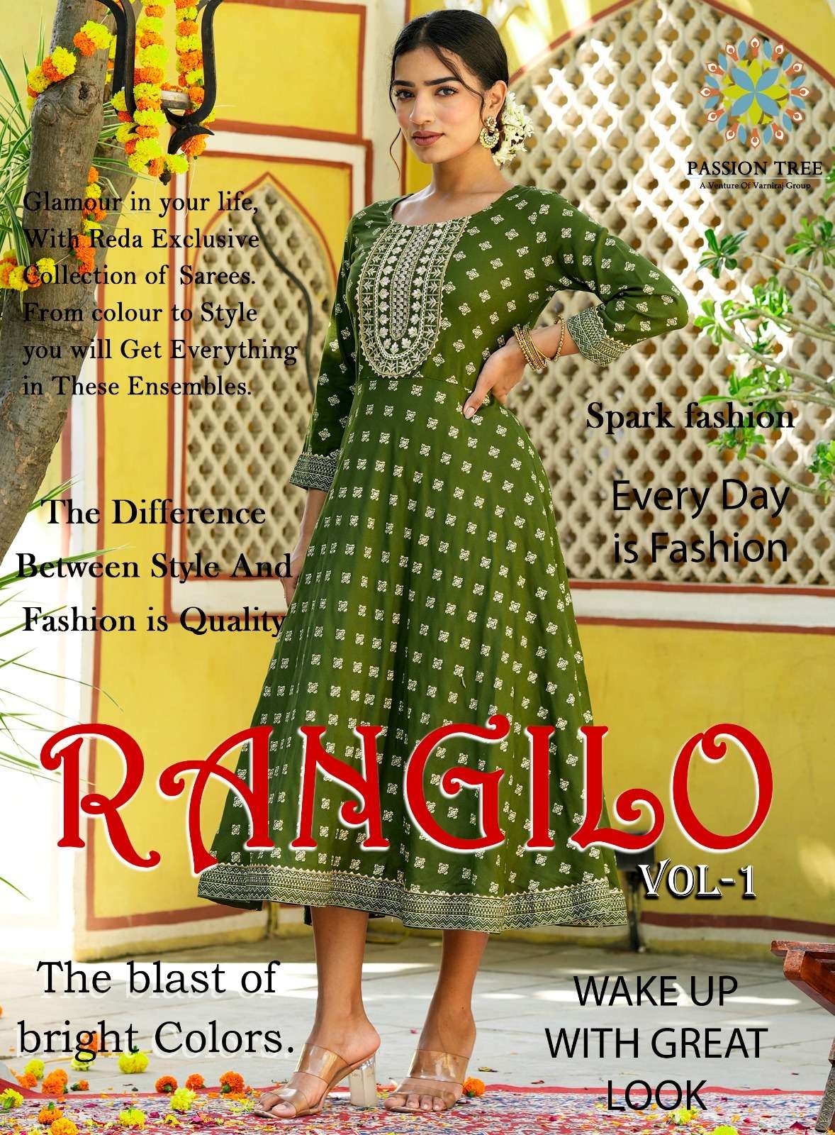 RANGILO VOL 1 RAYON EMBOIDERY WORK KURTI BY PASSION TREE BRAND WHOLESALR AND DELER