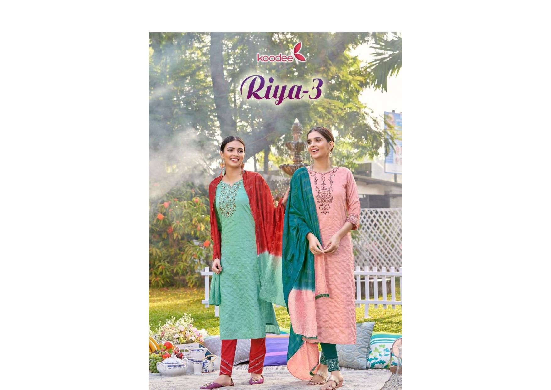 RIYA VOL 3 FANCY VISCOSE KURTI WITH BOTTOM AND DUPATTA BY KOODEE BRAND WHOLESALR AND DELER