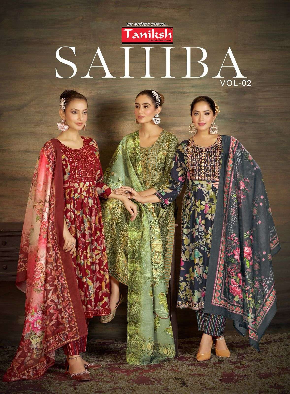 SAHIBA VOL 2 MUSLIN PRINT NYRA CUT KURTI WITH BOTTOM AND DUPATA BY TANIKSH BRAND WHOLSALER 