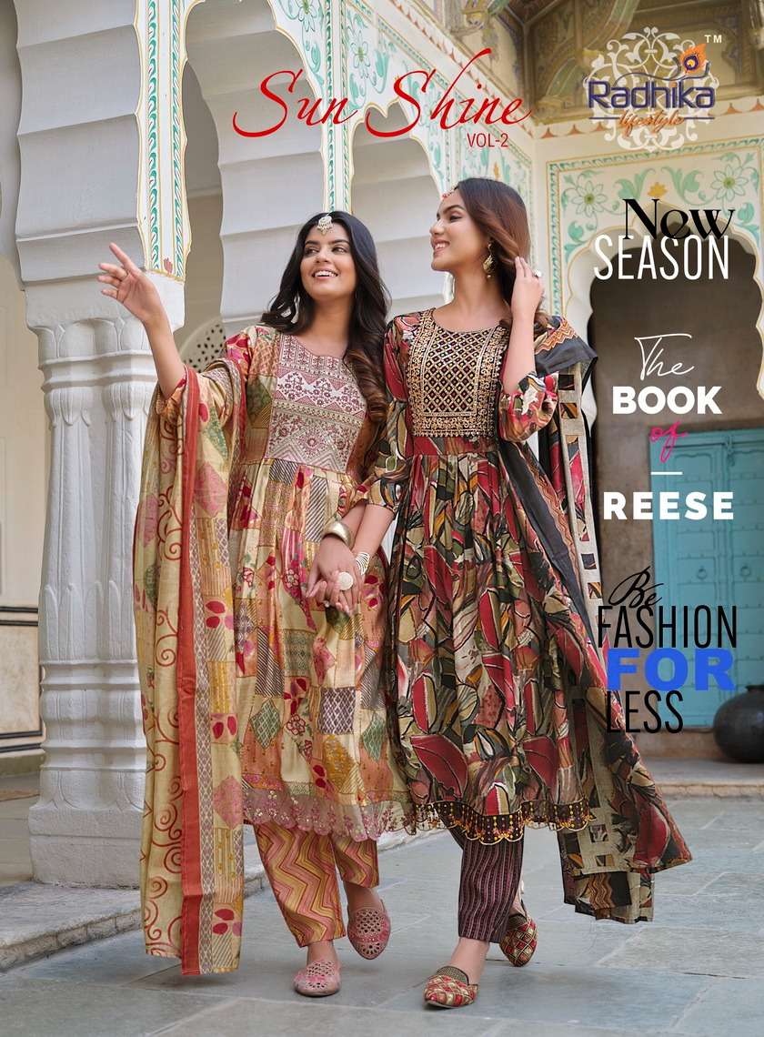 SUNSHINE VOL 2 NYRA CUT KURTI WITH BOTTOM AND DUPATTA BY RADHIKA BRAND WHOLESALR AND DELER