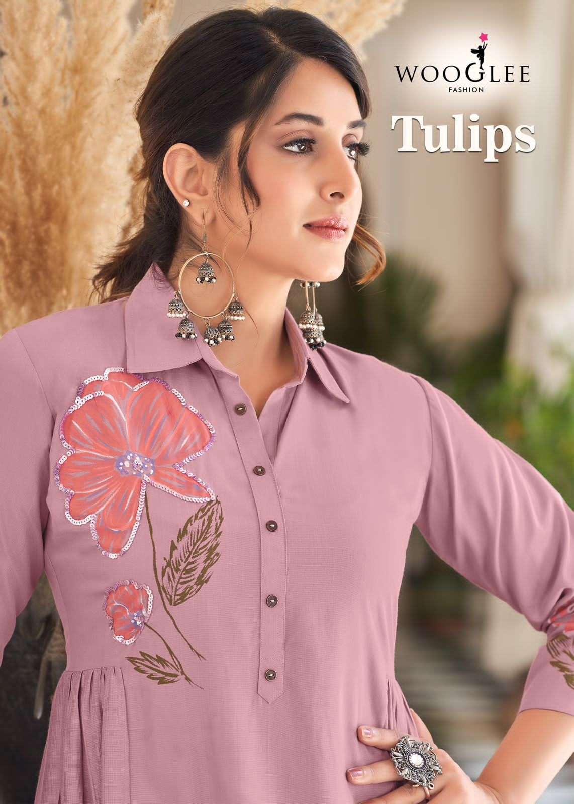 TULIPS HEAVY RAYON CO-ORD SET TOP WITH BOTTOM BY WOOGLEE BRAND WHOLESALER AND DEALER