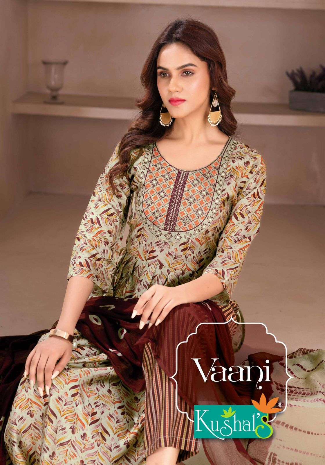 VAANI VOL.2 MUSLIN NYRA CUT KURTI WITH BOTTOM AND DUPATTA BY KUSHAL BRAND WHOLESALR AND DELER