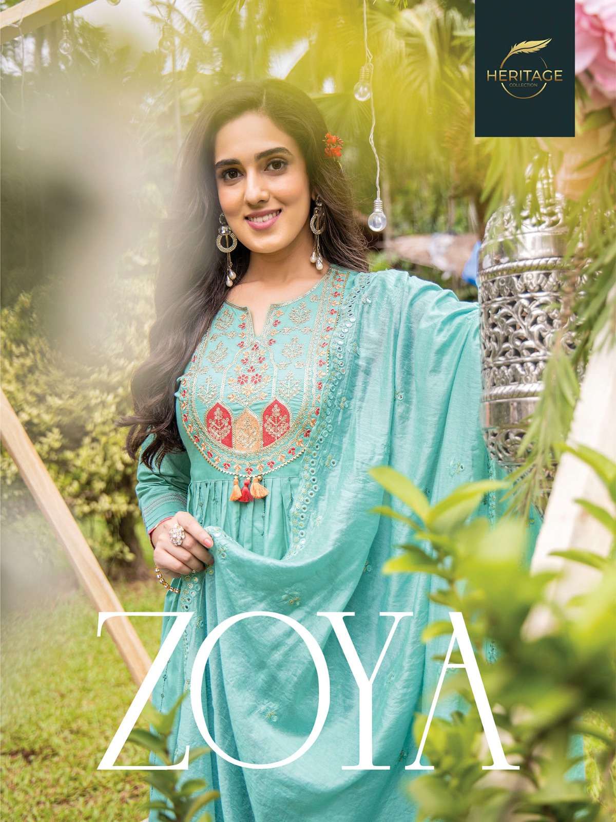 ZOYA PREMIUM CHANDERI KURTI WITH BOTTOM AND DUPATTA BY HERITAGE BRAND WHOLESALR AND DELER