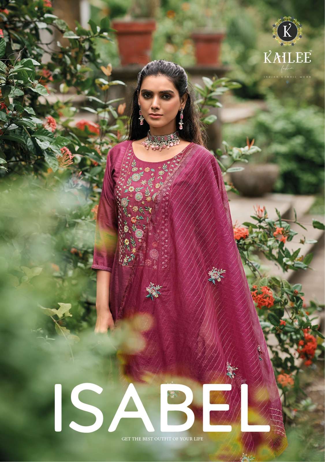 ISABEL PURE VISCOSE SILK KATHA AND HANDWORK KURTI WITH PANT AND ORGENJA ZARI KATHA WPRK DUPATTA BY K...