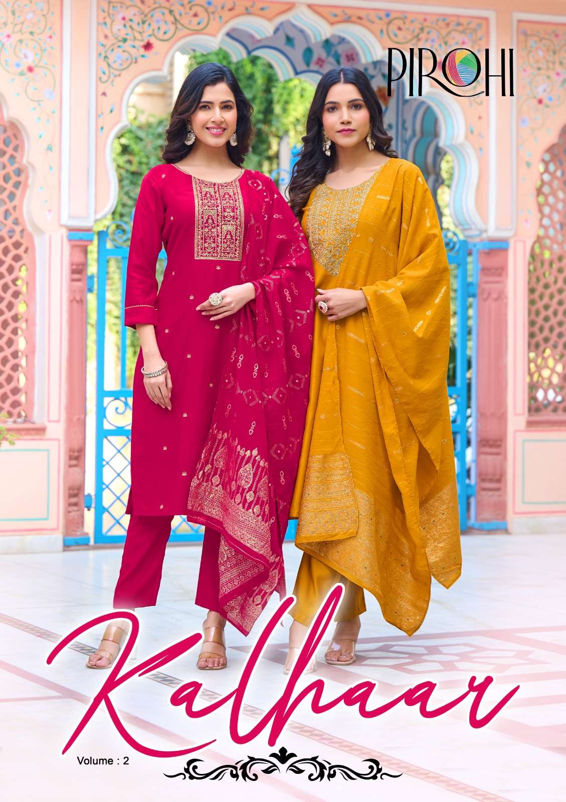 KALHAAR VOL 2 VATICAN SILK EMBROIDERY WORK KURTI WITH PANT AND BANARASI DUPPATTA BY PIROHI BRAND WHO...