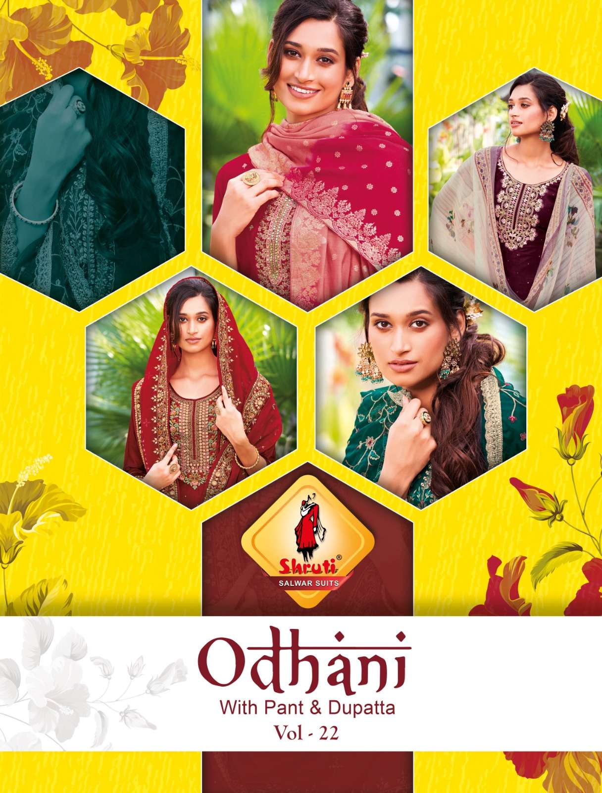 ODHANI VOL 22 VISCOSE VICHITRA SILK EMBROIDERY AND HANDWORK KURTI WITH PANT AND ORGANZAJ ACQUARD DIG...