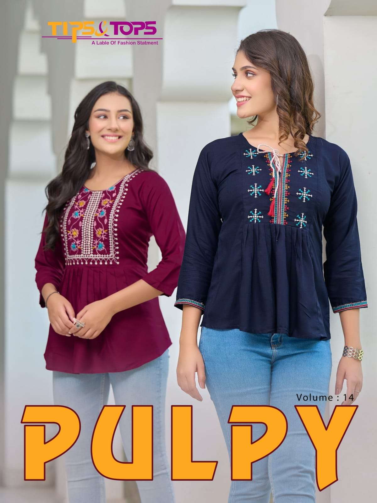 PULPY VOL 14 HEAVY REYON SLUB EMBROIDERY WORK FANCY TOPS BY TIPS AND TOPS BRAND WHOLESALER AND DEALE...