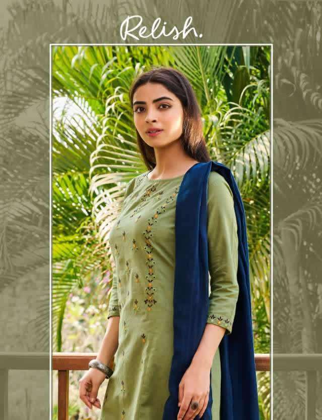 RELISH COTTON EMBROIDERY WORK KURTI WITH PANT AND DUPATTA BY 100MILES BRAND WHOLESALER AND DEALER