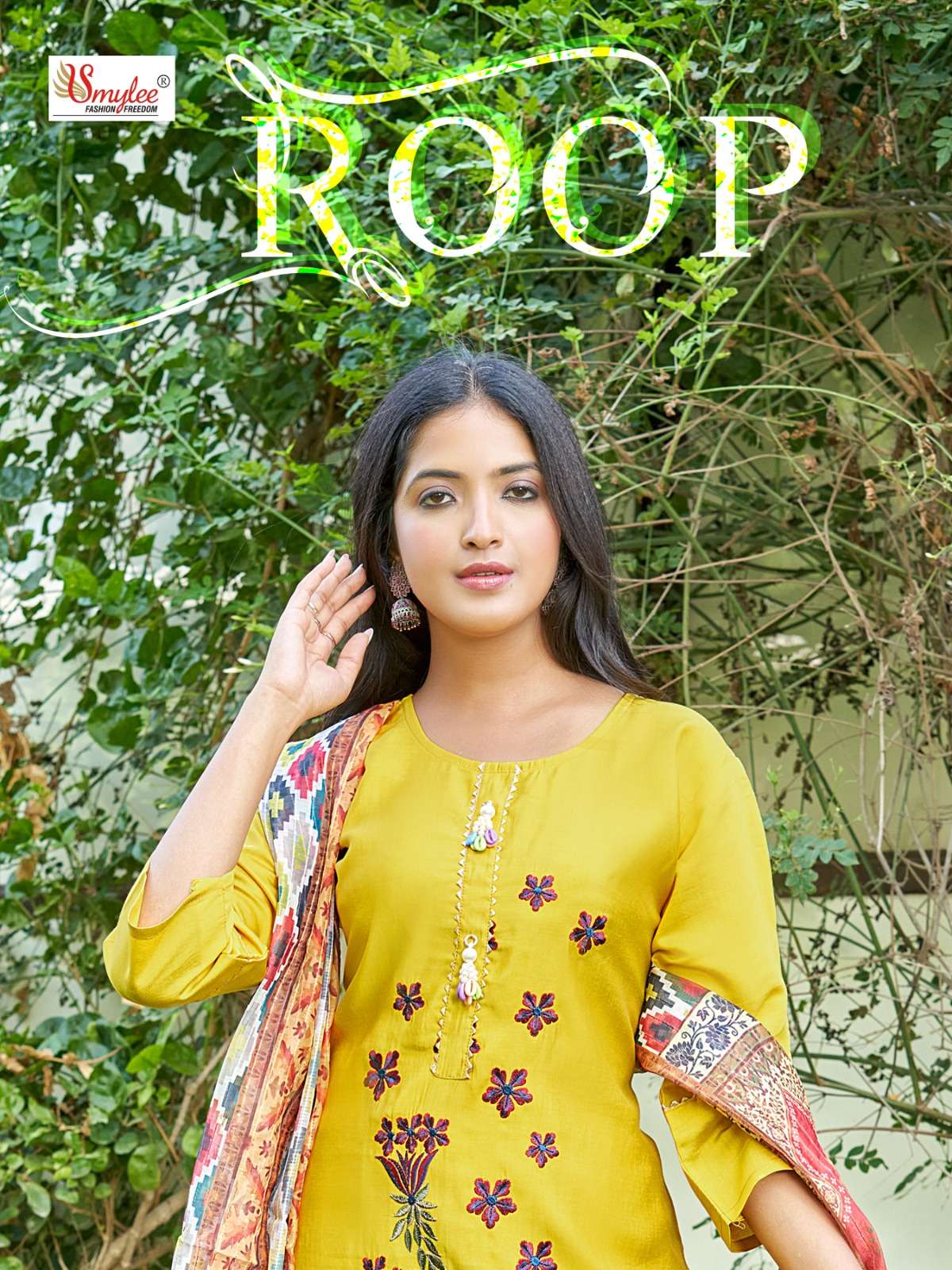 ROOP HEAVY ROMAN SILK EMBROIDERY WORK KURTI WITH PANT AND DIGITAL DUPATTA BY SMYLEE BRAND WHOLESALER...