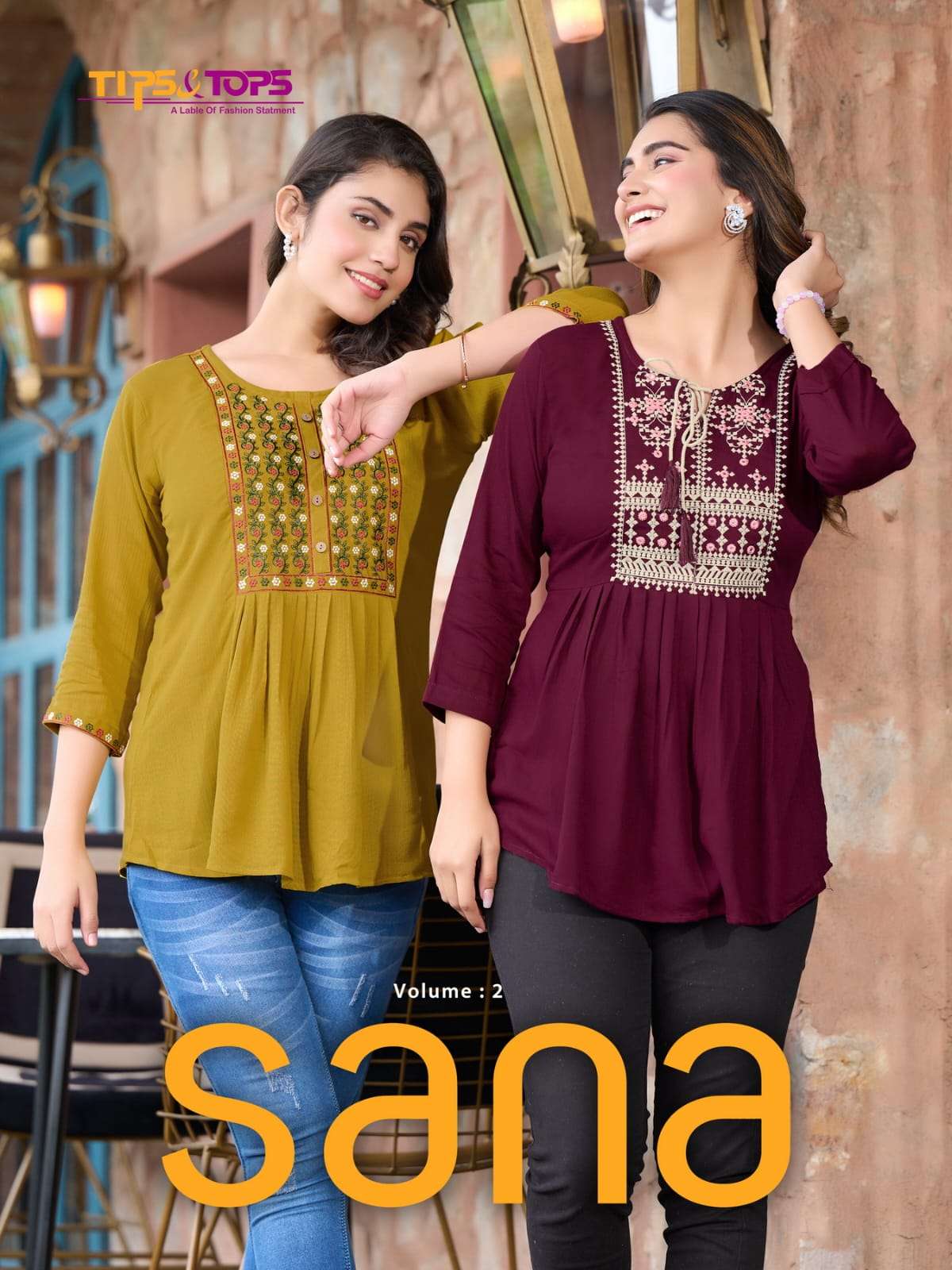 SANA VOL 2 REYON WRINKLE HEAVY EMBROIDERY WORK FANCY SHORT TOP BY TIPS AND TOPS BRAND WHOLESALER AND...