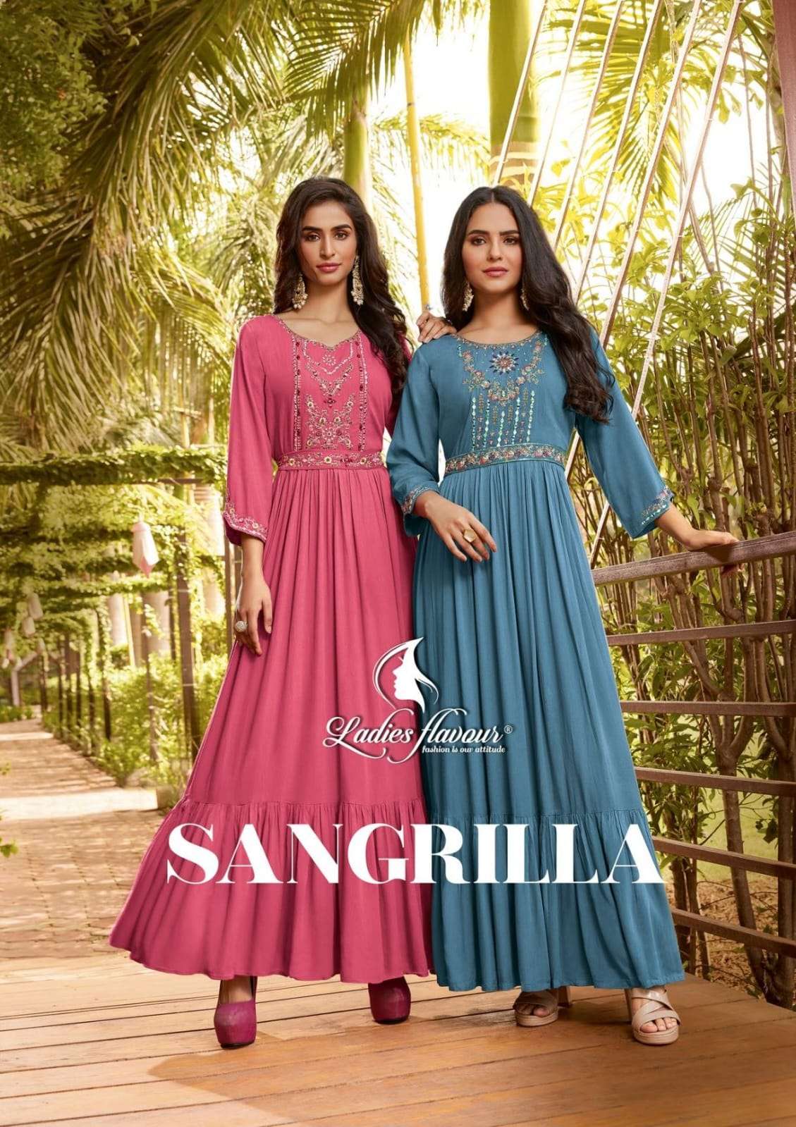 SANGRILLA HEVAY RAYON RINKLE EMBROIDERY AND HANDWORK LONG KURTI WITH BELT BY LADIES FLAVOUR BRAND WH...