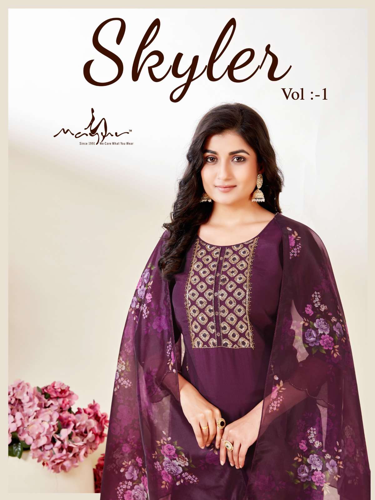 SKYLER PURE HEAVY VISCOUS ROMAN SILK ORGANZA CUT HANDWORK KURTI WITH PANT AND DIGITAL ORGANZA FLORAL...