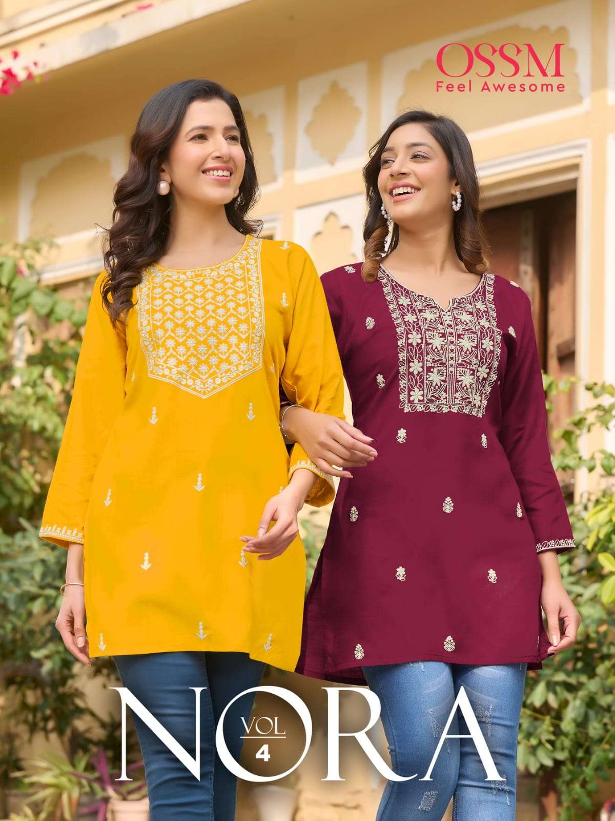NORA VOL 4 HEAVY 16KG  REYON SLUB COTTON EMBROIDERY WORK SHORT TOP BY OSSM BRAND WHOLESALER AND DEAL...