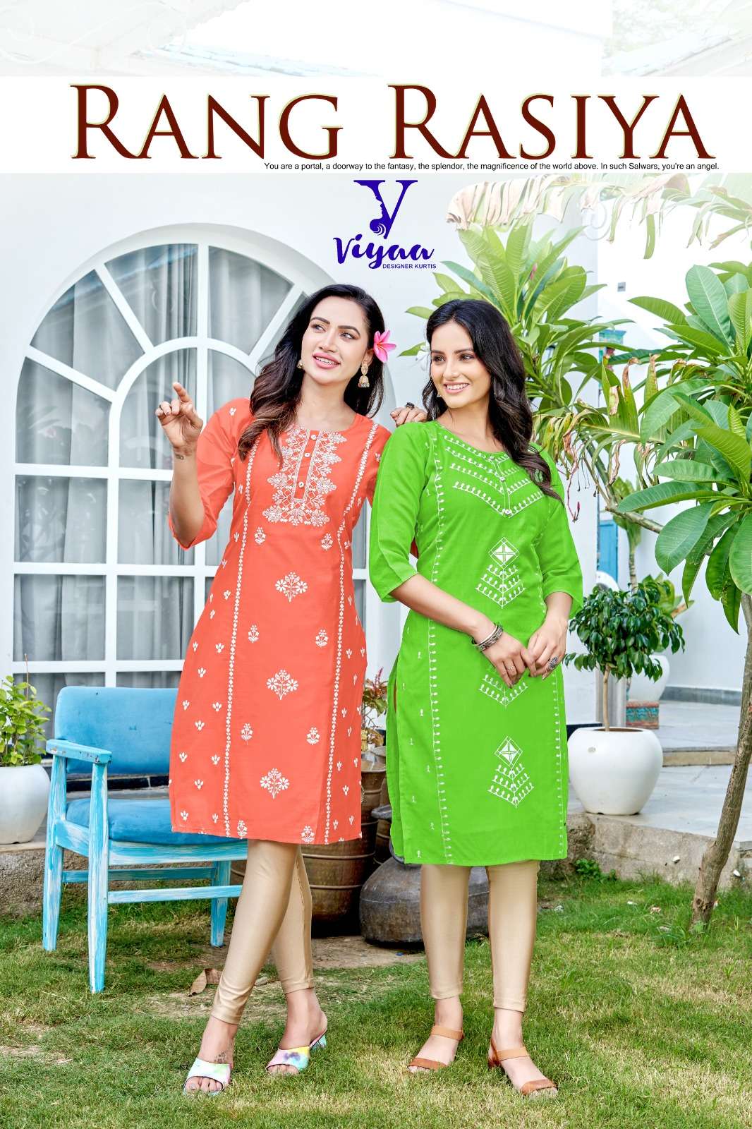 RANG RASIYA VOL 1 FINEST QUALITY OF PURE MODAL CHANDERI KURTI WITH WHITE THREAD WORK BY VIYAA DESIGN...