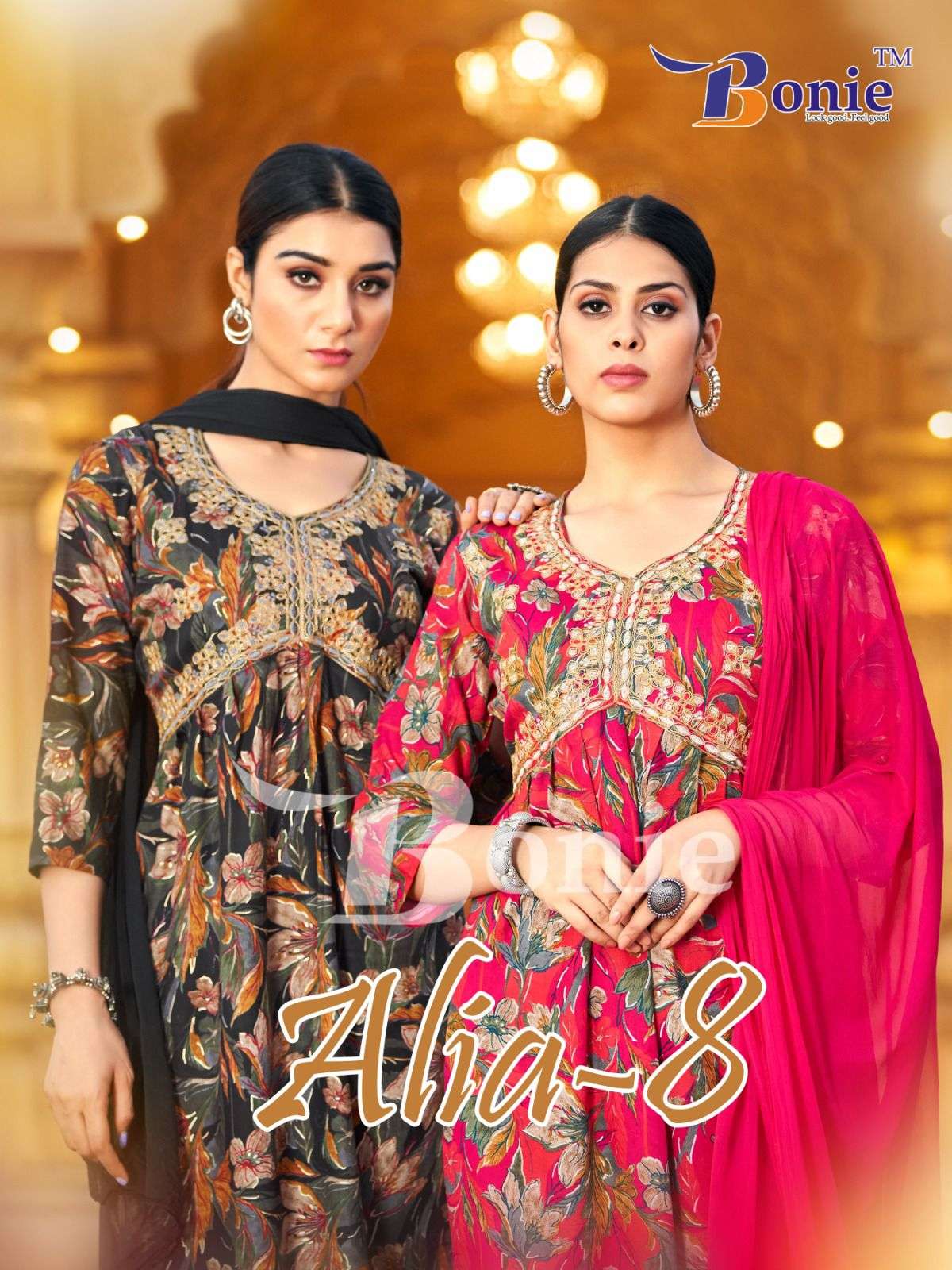 ALIA VOL 8 HEAVY RAYON PROSIUM PRINTS DORI SEQUENCE WORK KURTI WITH PANT AND DUPATTA BY BONIE BRAND ...