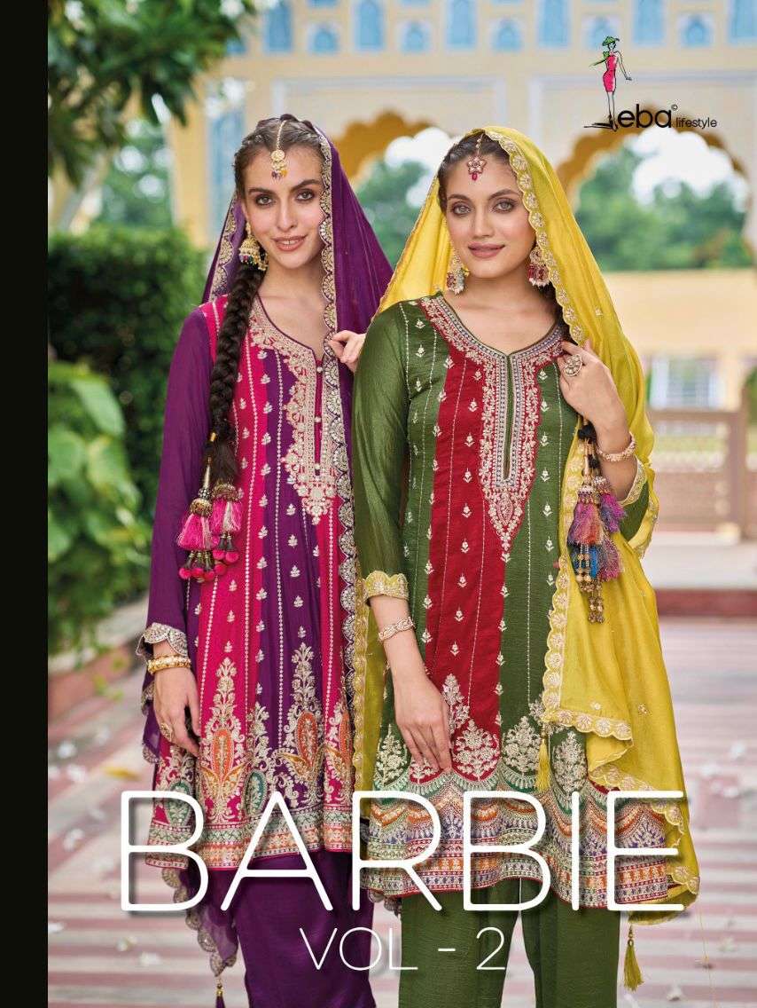 BARBIE VOL 2 SILK EMBOIDERY WORK KURTI WITH PANT AND DUPATTA BY EBA LIFESTYLE BRAND WHOLESALER AND D...