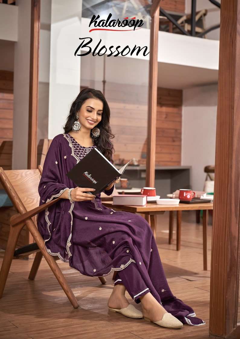 BLOSSOM RAYON SEQUENCE EMBROIDERY  WORK KURTI WITH PANT AND CHANDERI DUPPATA BY KALAROOP BRAND WHOLE...