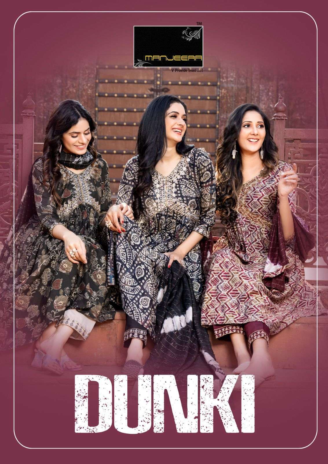DUNKI MODAL PRINT EMBROIDERY WORK KURTI WITH ROMAN SILK PANT AND CHANDERI SEQUENCE WORK DUPATTA BY M...