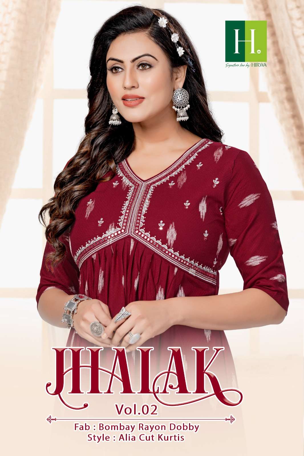 JHALAK VOL 2 HEAVY BOMBAY RAYON DOBBY EMBROIDERY WORK ALIYA CUT KURTI BY HDOT BRAND WHOLESALER AND D...