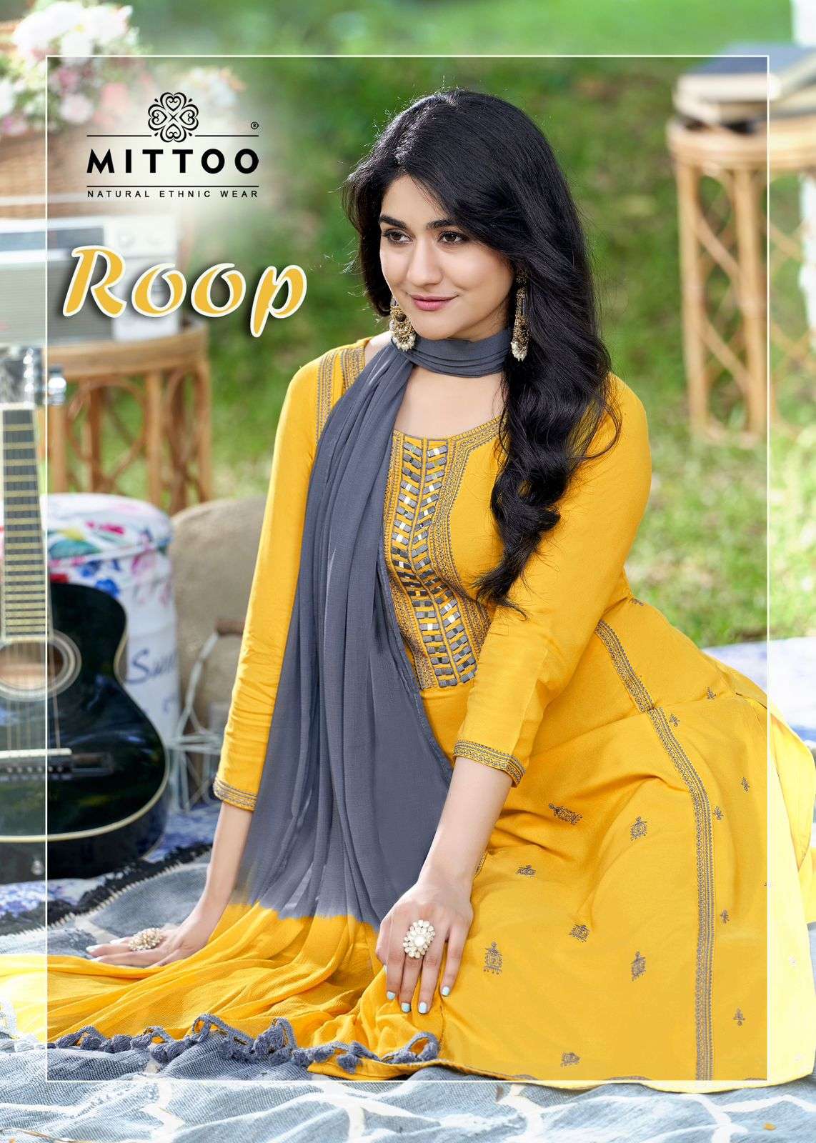 ROOP HEAVY RAYON EMBROIDERY AND HANDWORK KURTI WITH PANT AND NAZMIN CHIFFON DUPATTA BY MITTOO BRAND ...