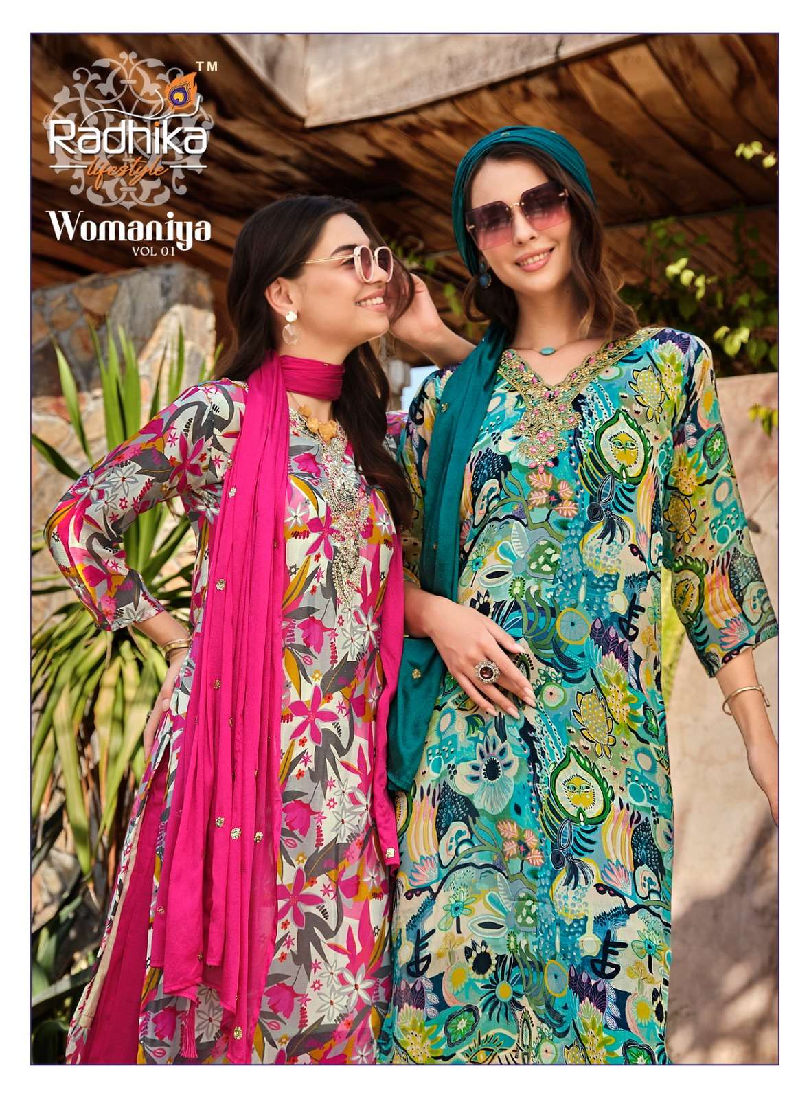 WOMANIYA VOL 1 PURE CHINON DIGITAL PRINT KURTI WITH SANTOON PANT AND DUPATTA BY RADHIKA BRAND WHOLES...