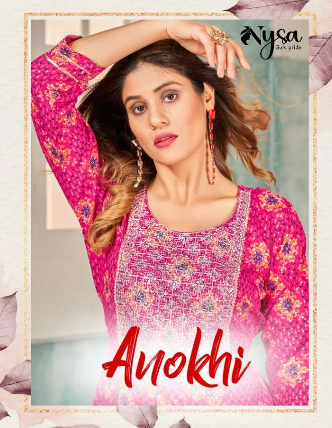 ANOKHI SEMI CAPSULE FOIL PRINT ANARKALI GOWN WITH EMBROIDERY JARI AND SEQUENCE WORK NECK BY NYSA BRA...