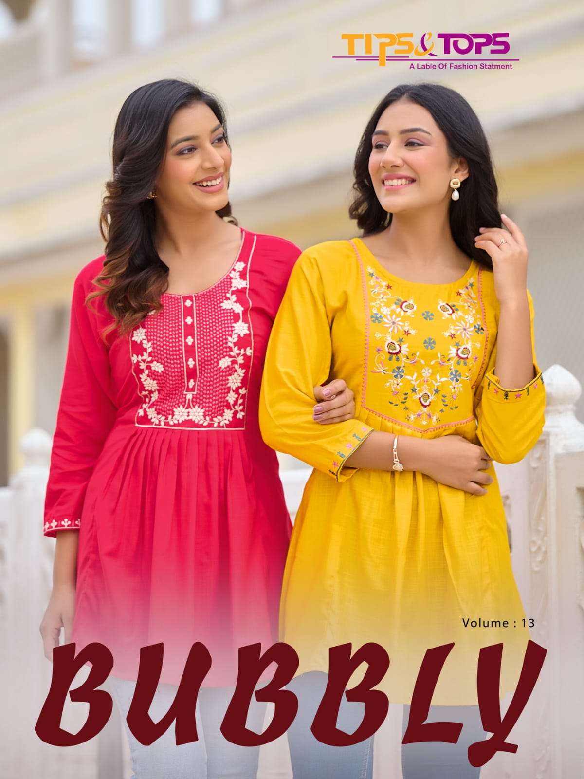 BUBBLY VOL 13 HEAVY 16KG REYON SLUB EMBROIDERY WORK FANCY SHORT TOPS BY TIPS AND TOPS BRAND WHOLESAL...