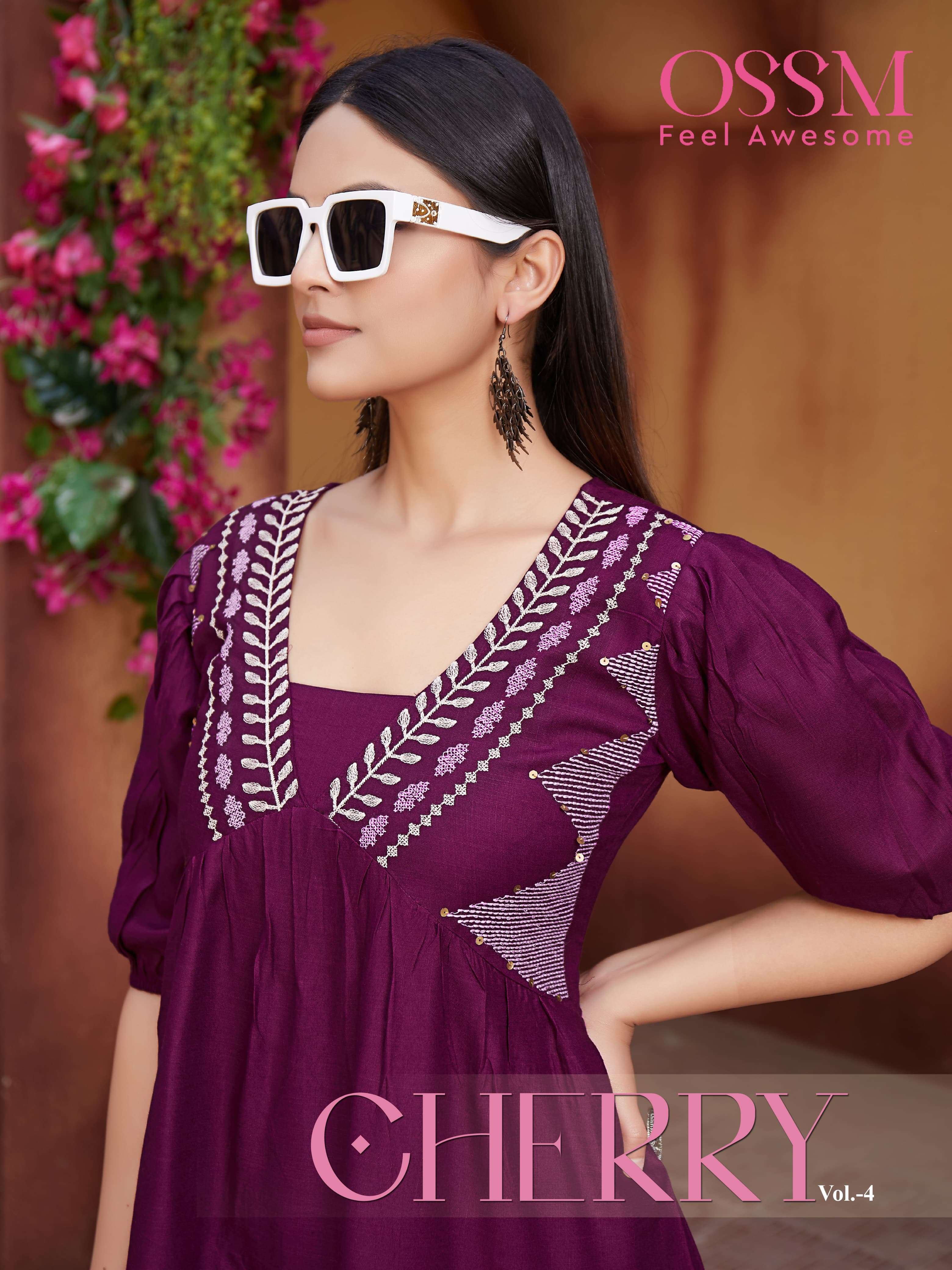 CHERRY VOL 4 REYON 16KG SLUB  EMBROIDERY WORK WITH HAND WORK DESIGNER TUNIC BY OSSM BRAND WHOLESALER...