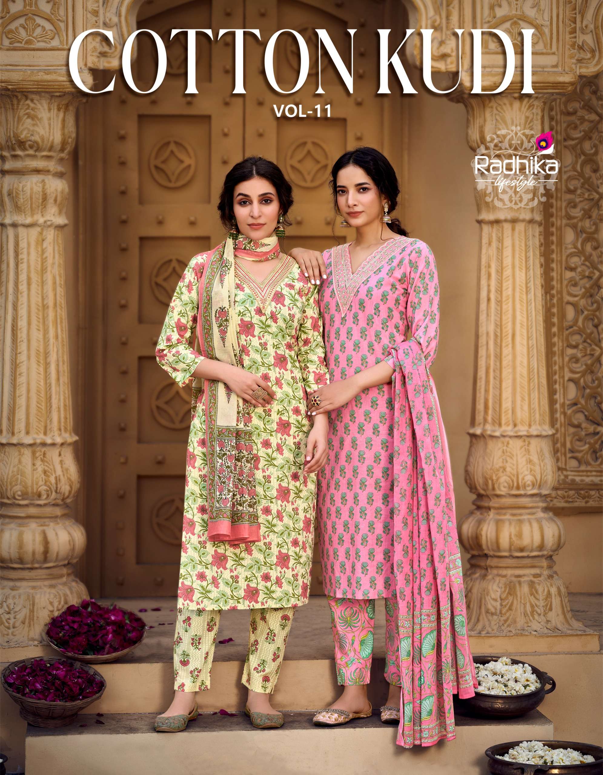 COTTON KUDI VOL 11 COTTON 60 60 PRINTED KURTI WITH PANT AND DUPATTA BY RADHIKA LIFESTYLE BRAND WHOLE...