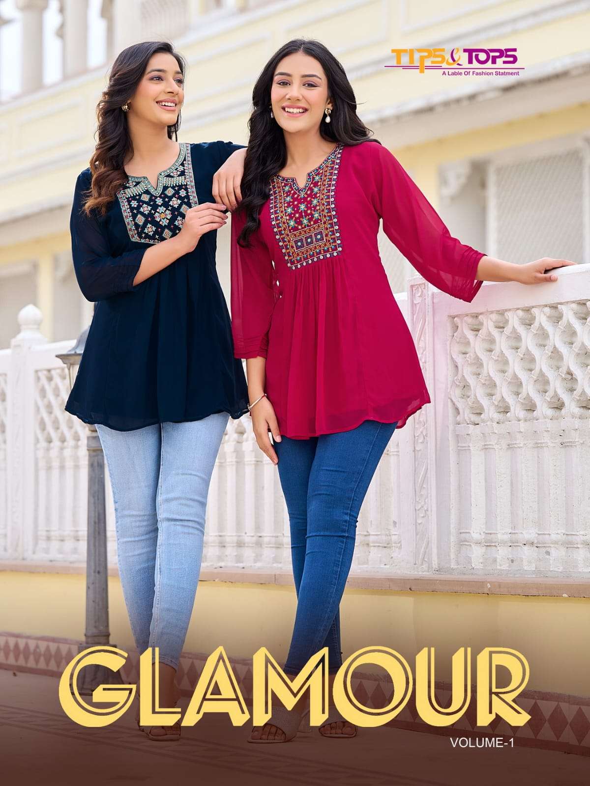 GLAMOUR HEAVY GEORGETTE EMBROIDERY WORK FANCY TOP BY TIPS AND TOPS BRAND WHOLESALER AND DEALER