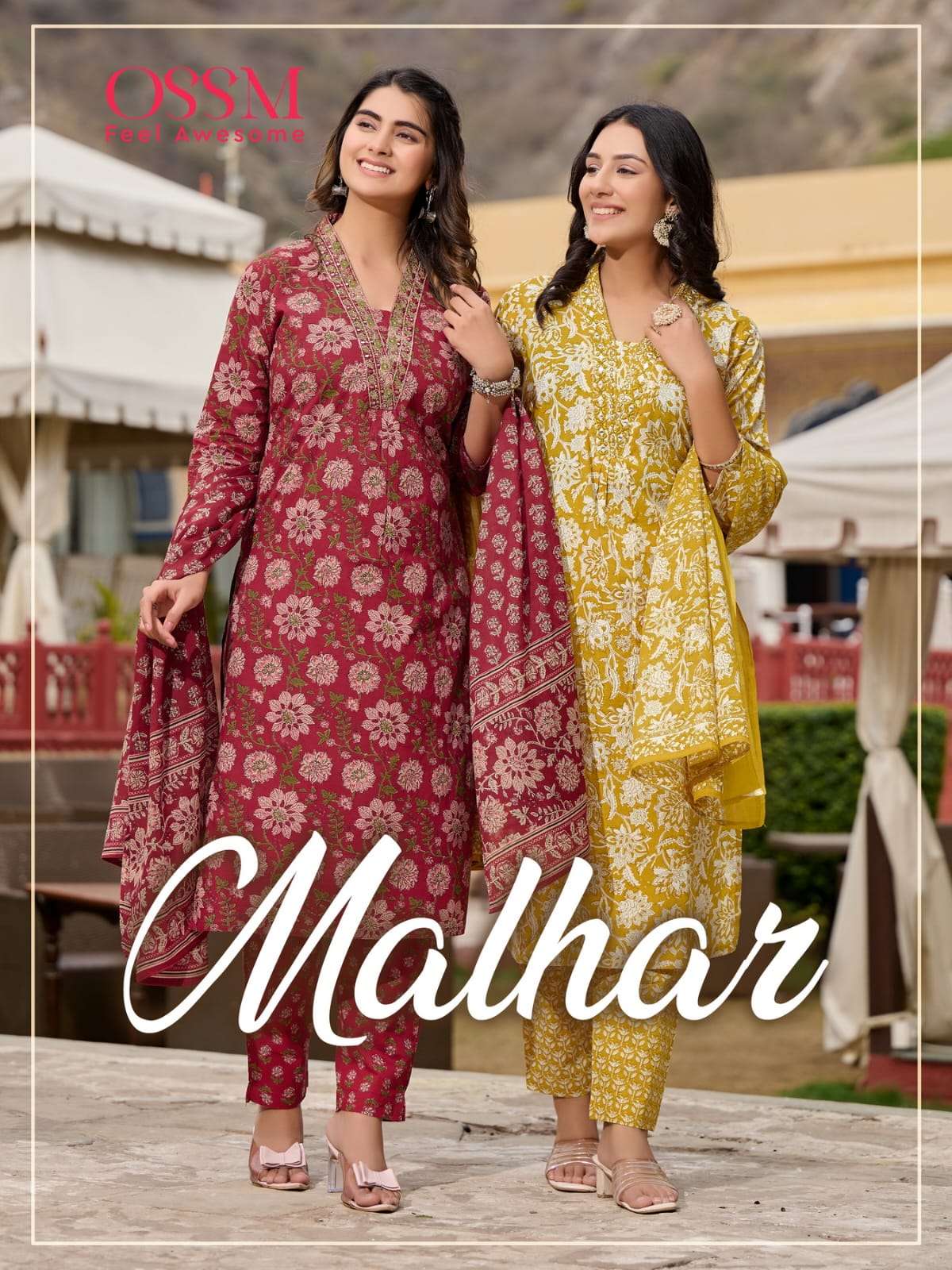 MALHAR COTTON PRINT EMBROIDERY WORK KURTI WITH PANT AND MAL COTTON DUPATTA BY OSSM BRAND WHOLESALER ...