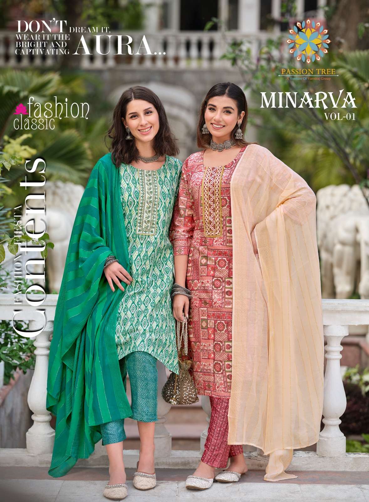 MINRAVA CAPSULE PRINT EMBROIDERY WORK KURTI WITH BOTTOM AND FANCY JAQUARD DUPATTA BY PASSION TREE BR...