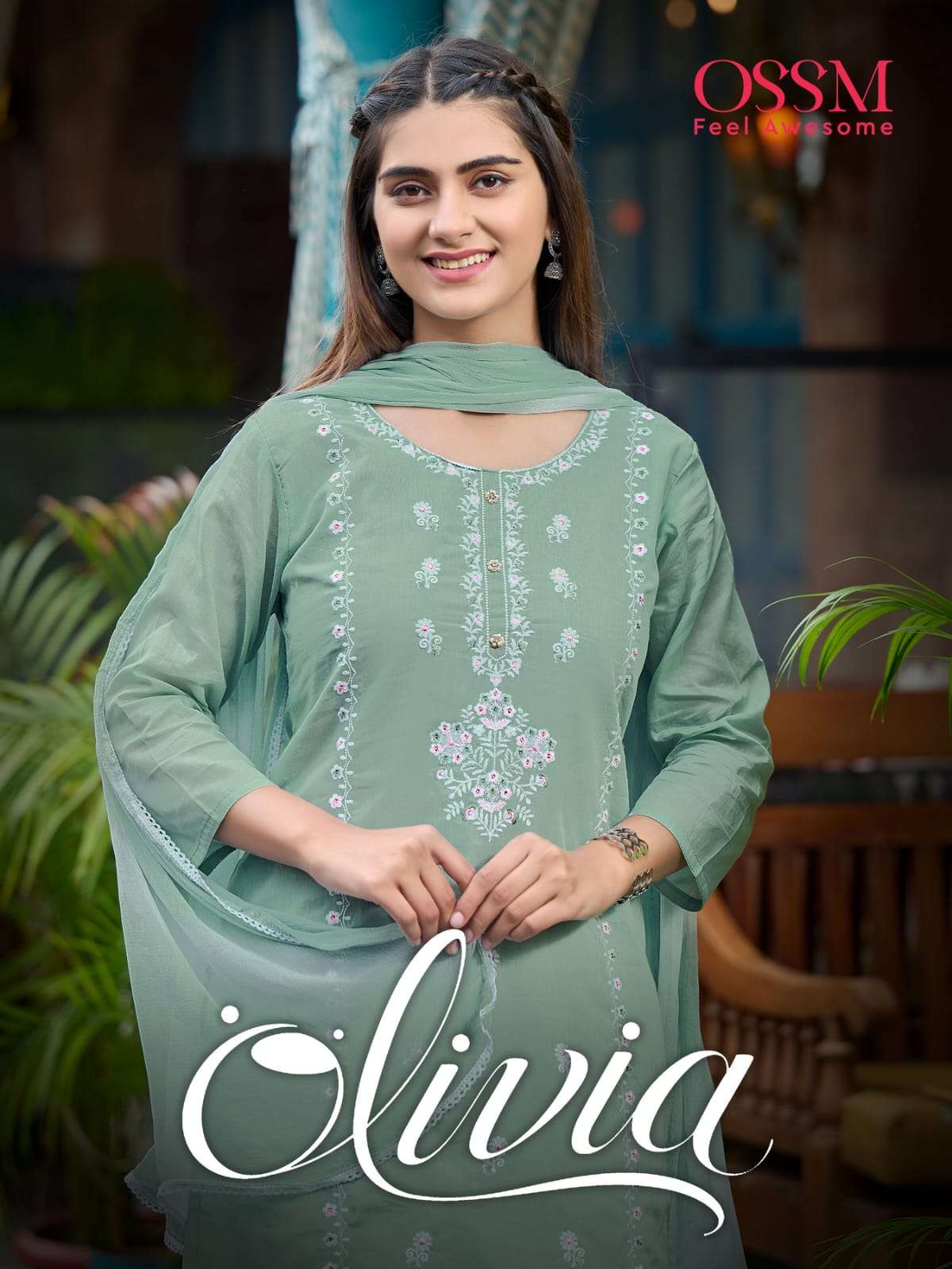 OLIVIA PREMIUM MAL COTTON EMBROIDERY AND MANUAL WORK KURTI WITH PANT AND CHINON DUPATTA BY OSSM BRAN...