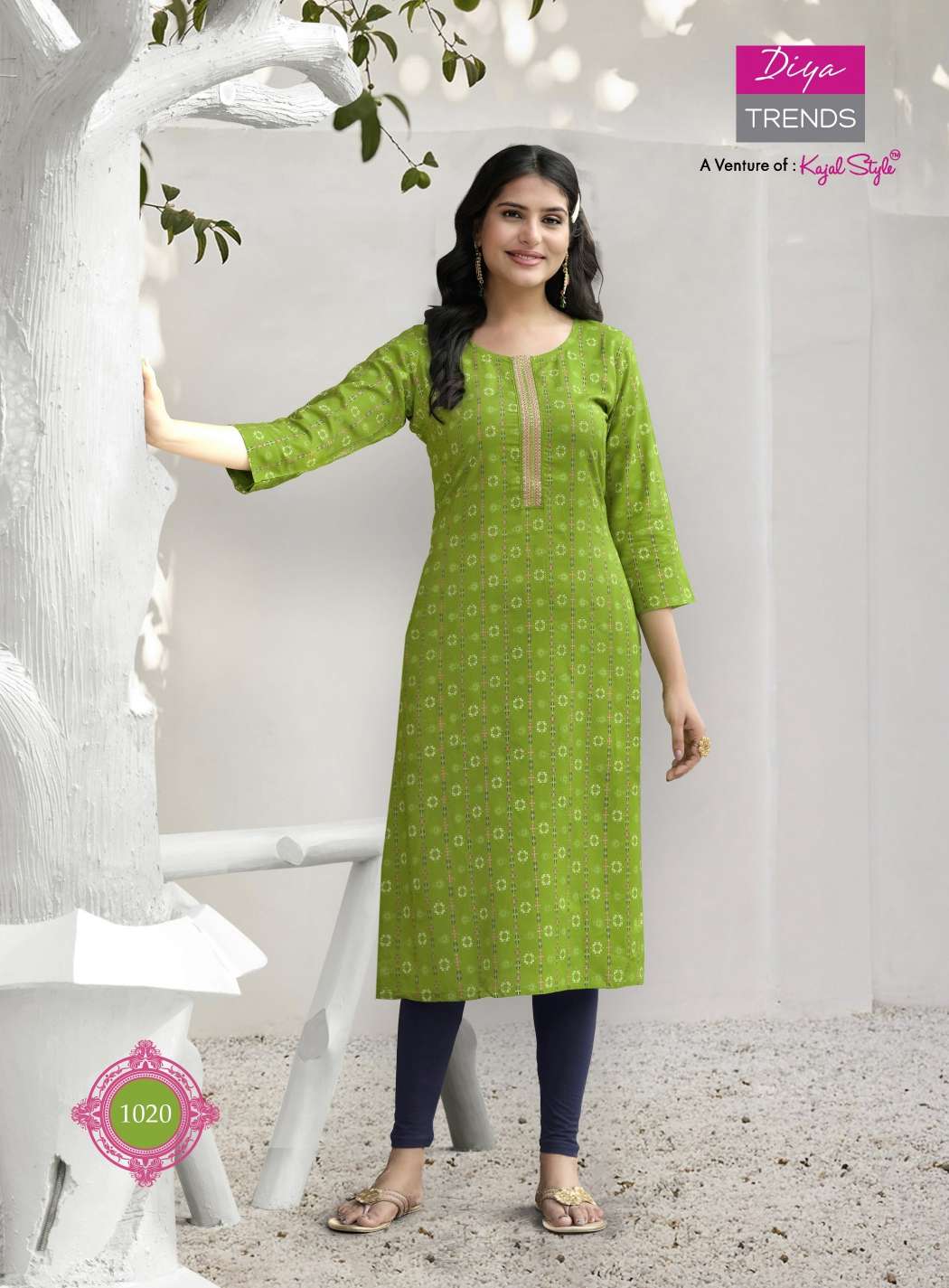 PICK N CHOOSE RAYON GOLD PRINTED EMBROIDERY WORK KURTI BY DIYA TRENDS BRAND WHOLESALER AND DEALER