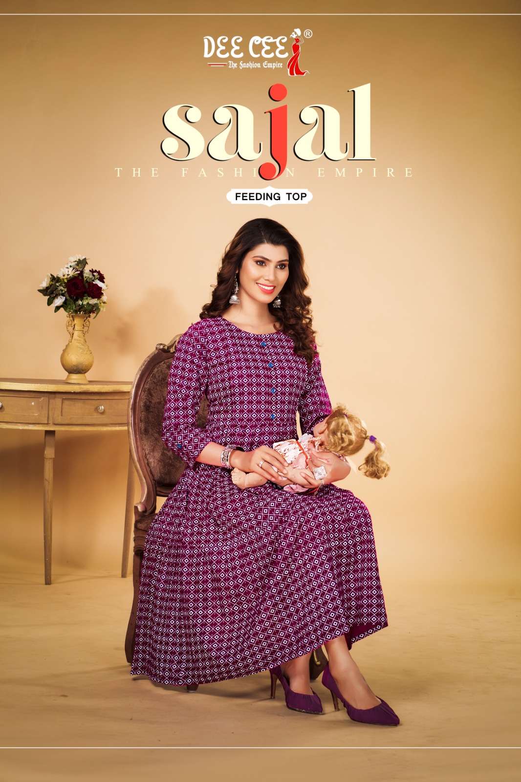 SAJAL RAYON PRINT DOUBLE LAYERED FEEDING KURTI WITH BUTTON PATTI BY DEECEE BRAND WHOLESALER AND DEAL...