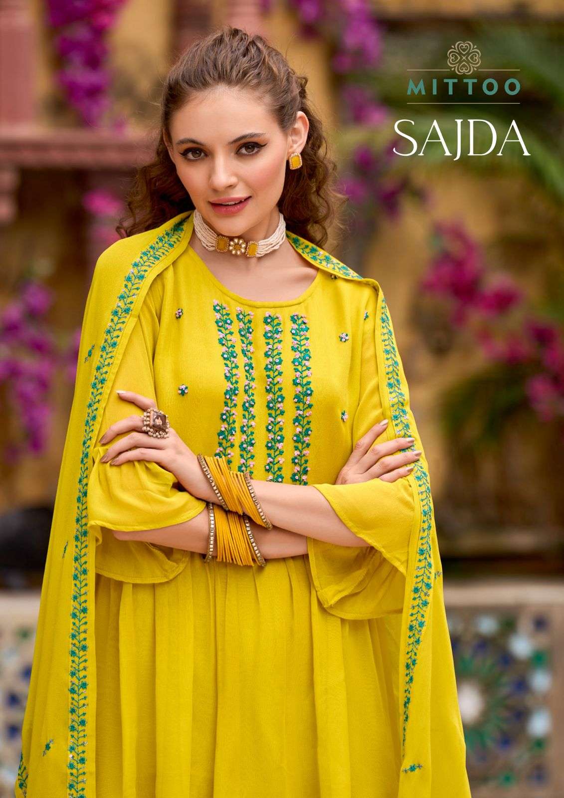 SAJDA PURE GEORGETTE EMBROIDERY AND HANDWORK KURTI WITH SHARARA AND DUPATTA BY MITTOO BRAND WHOLESAL...