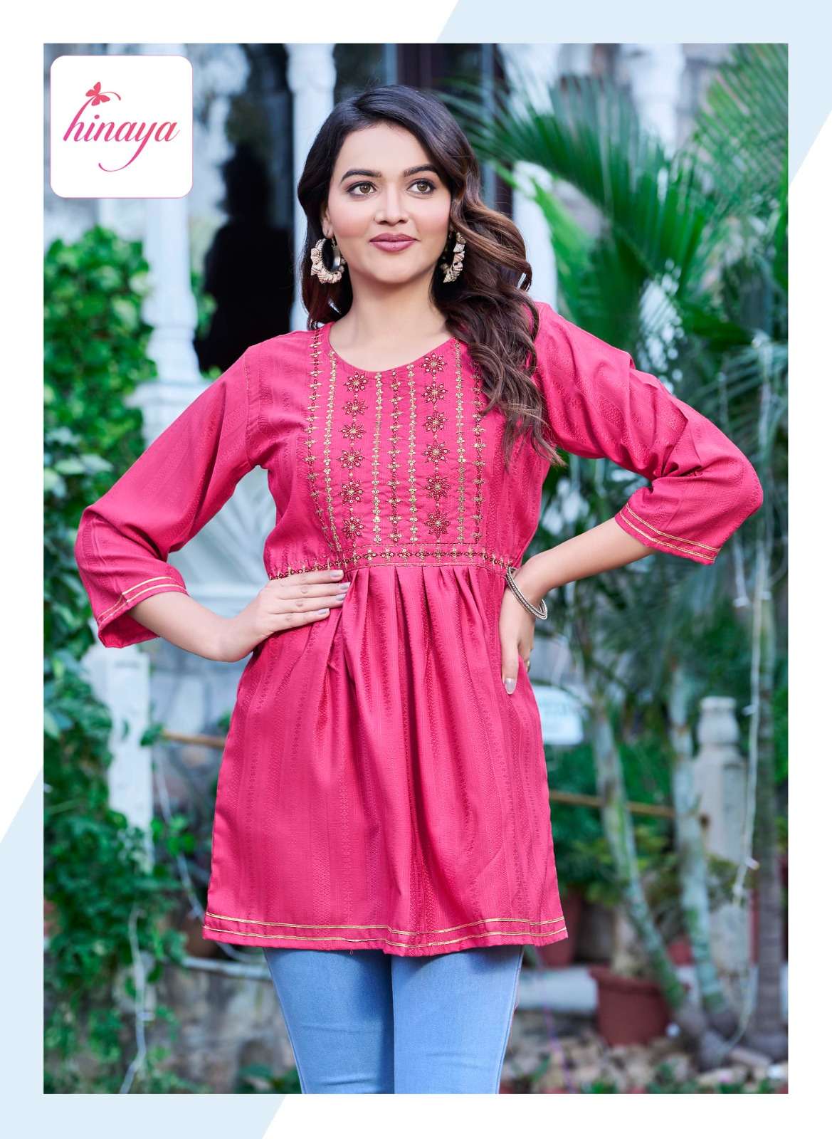 TAMANNA VOL 2 RAYON TEXTURED EMBROIDERED TOPS WITH SILAI PATTERN BY HINAYA BRAND WHOLESALER AND DEAL...