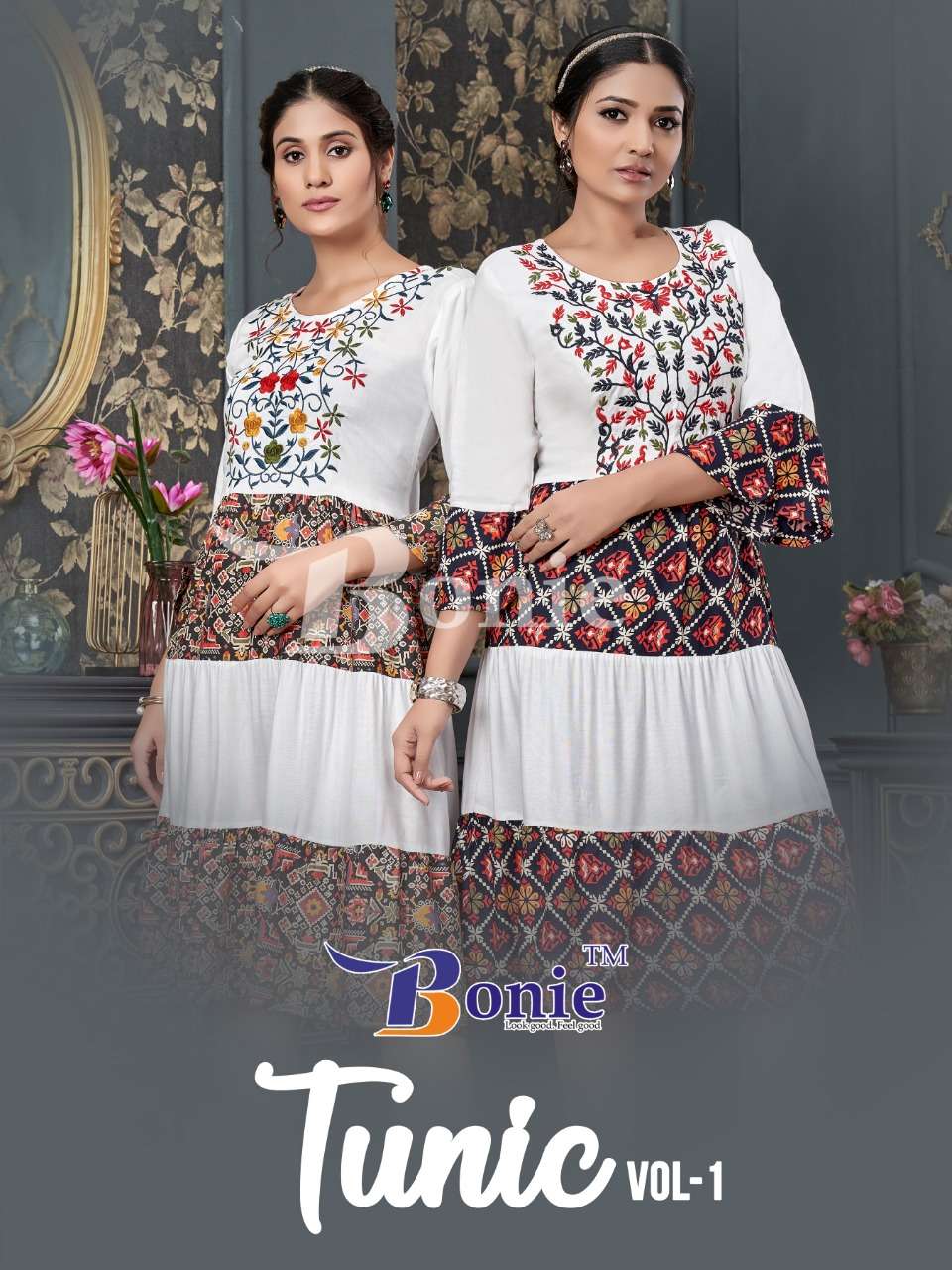 TUNIC VOL 1 RAYON PRINTS EMBROIDERY WORK FANCY TUNICS BY BONIE BRAND WHOLESALER AND DEALER