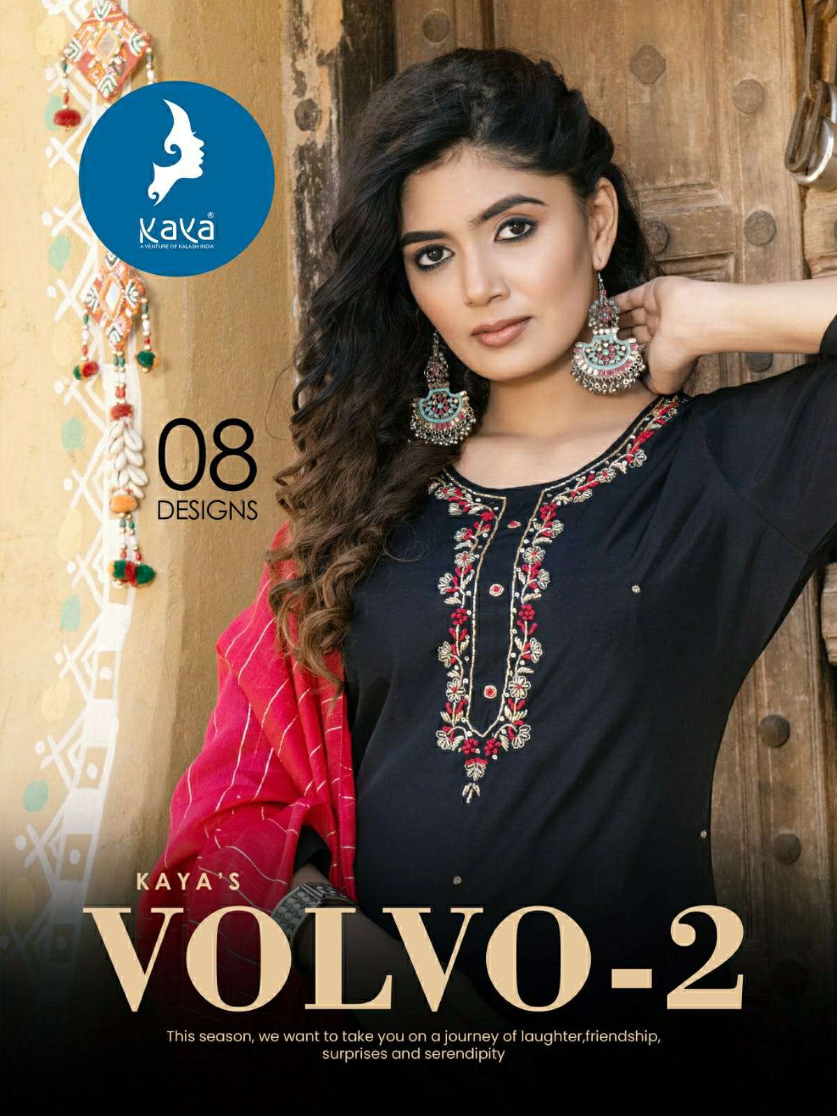 VOLVO VOL 2 ROMAN SILK EMBROIDERY AND HANDWORK KURTI WITH PANT AND CHANDERI JACQUARD DUPATTA BY KAYA...