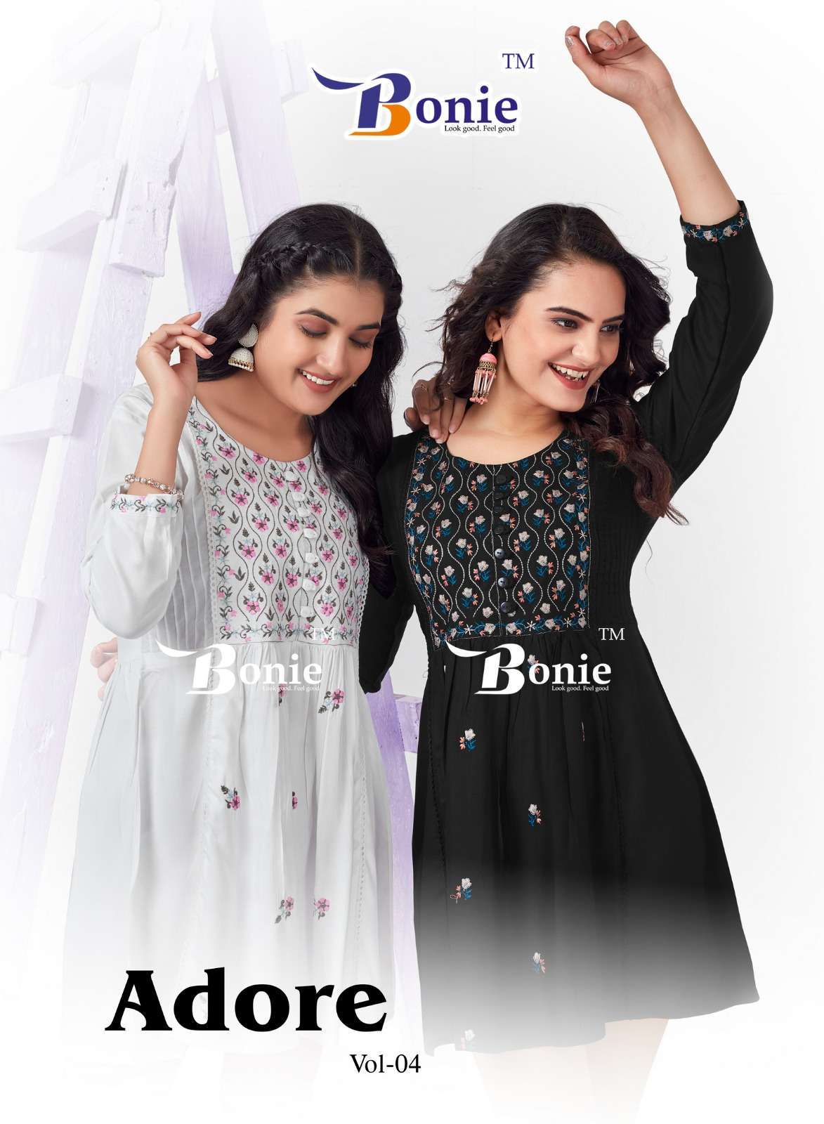 ADORE VOL 4 RAYON 14KG AMAZING THREAD WORK TUNIC BY BONIE BRAND WHOLESALER AND DEALER
