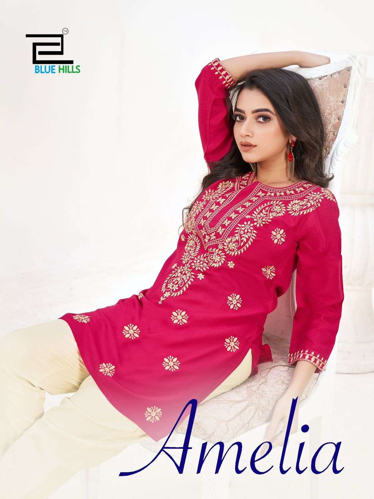 AMELIA 14 KG RAYON LUCKNAVI WORK STYLISH TOP BY BLUE HILLS BRAND WHOLESALER AND DEALER