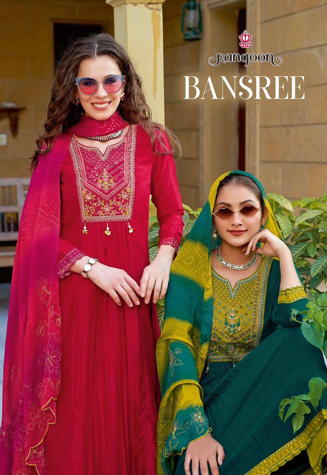BANSREE SILK EMBROIDERY AND KHATLI WORK KURTI WITH PANT AND DUPATTA BY RANGOON BRAND WHLESALER AND D...