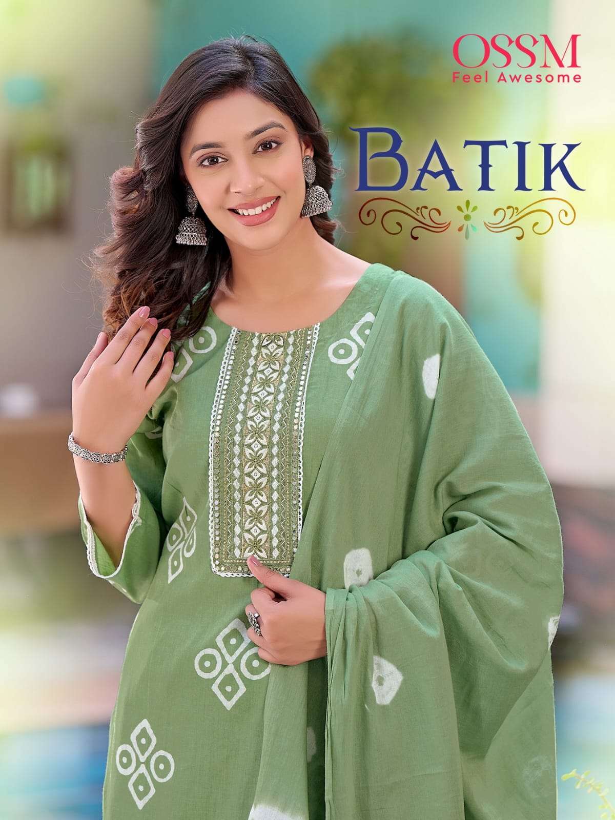 BATIK PREMIUM COTTON BATIK PRINT EMBROIDERY WORK KURTI WITH PANT AND MAL COTTON DUPATTA BY OSSM BRAN...