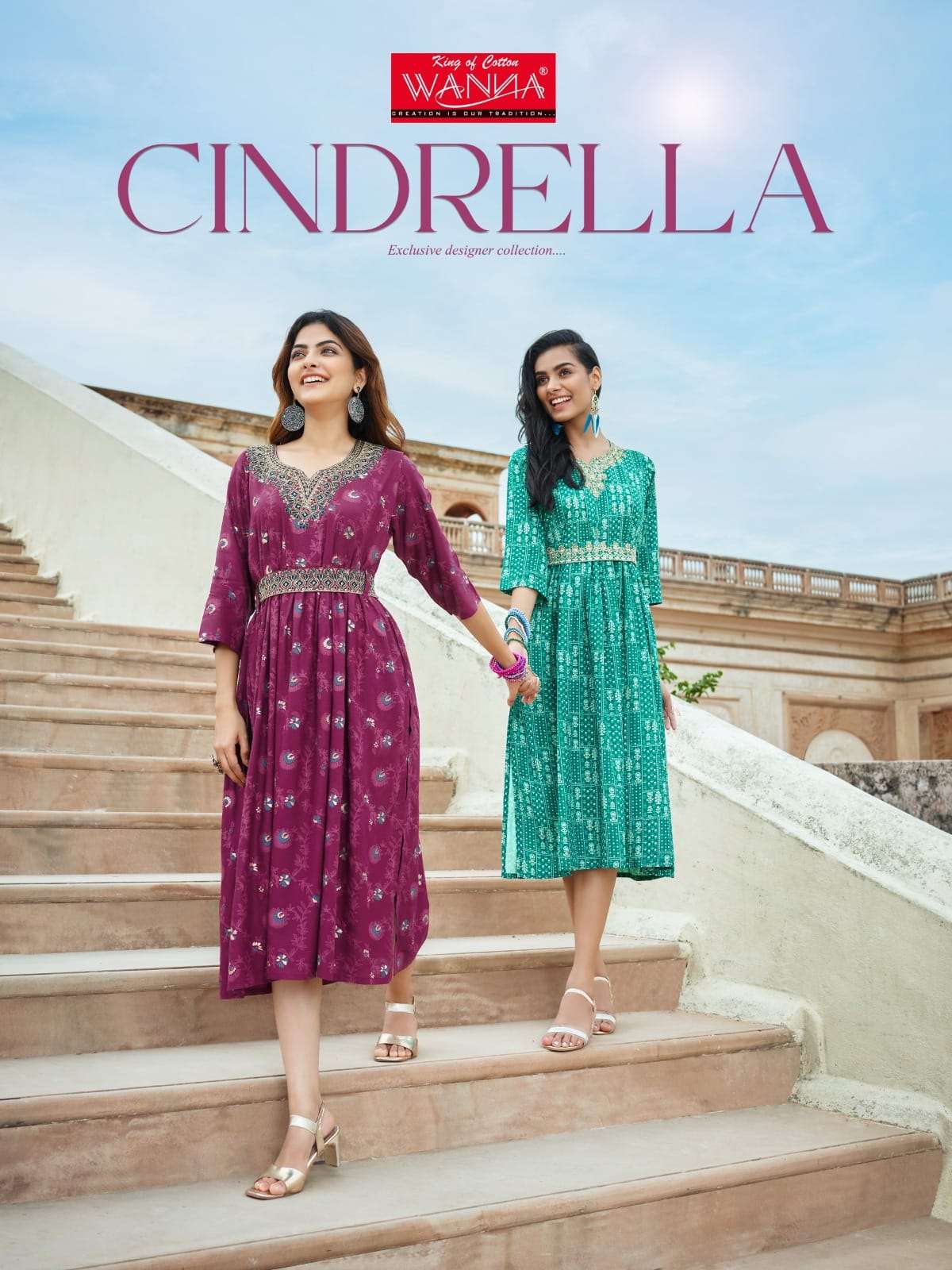 CINDRELLA PURE RAYON SUPER SOFT EMBROIDERY WORK KURTI WITH HANDWORK BELT BY WANNA BRAND WHOLESALER A...