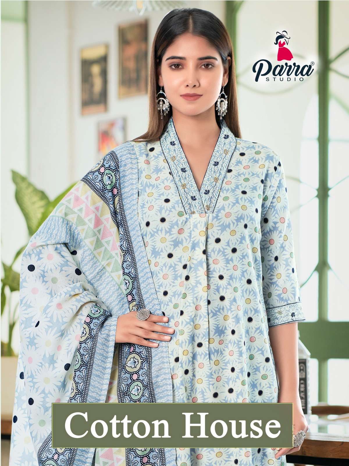 COTTON HOUSE COTTON MILL PRINT EMBROIDERY WORK KURTI WITH PANT AND DUPATTA BY PARRA STUDIO BRAND WHO...