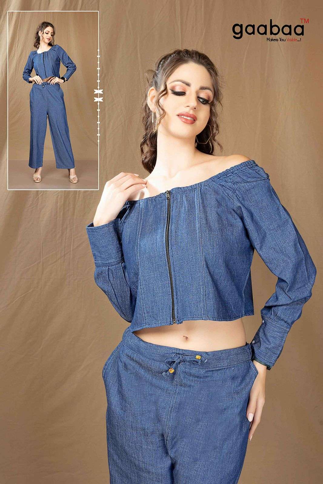 DENIM ARVIND MILL SOFT COTTON DENIM PRE WASHED CO ORD SET BY GAABAA BRAND WHOLESALER AND DEALER